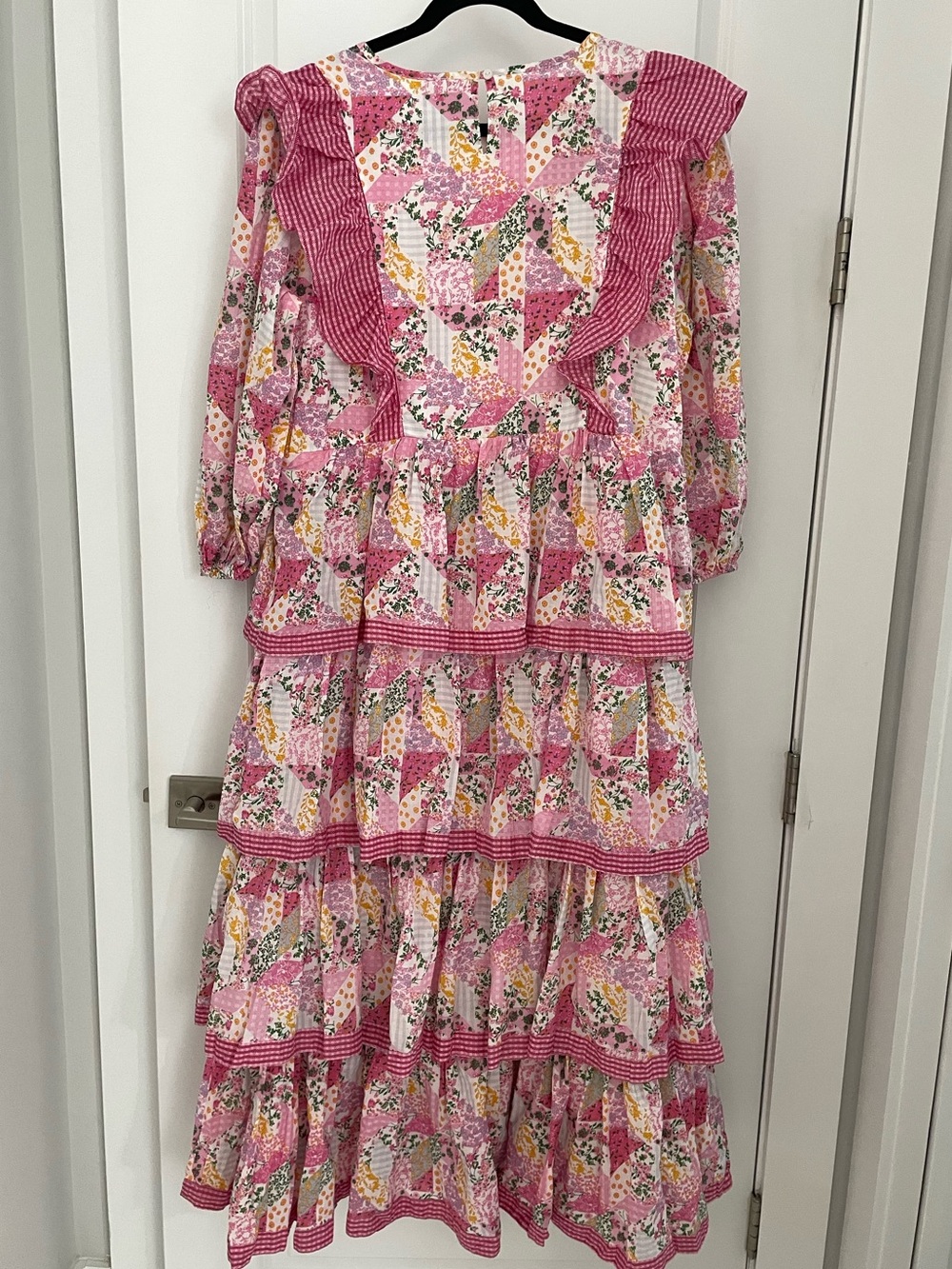 NEW Simply Southern Pink Patchwork Tiered Ruffled Long Sleeve Maxi Dress NWT G53 - Picture 6 of 7